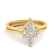 Tiara Pear Bezel Wedding Ring Set